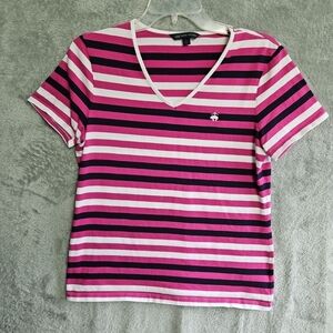 Brooks Brothers- Pink and Black White Vneck Cotton